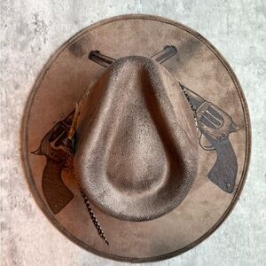 Brown gambler style pistol ranchrt cowboy hat